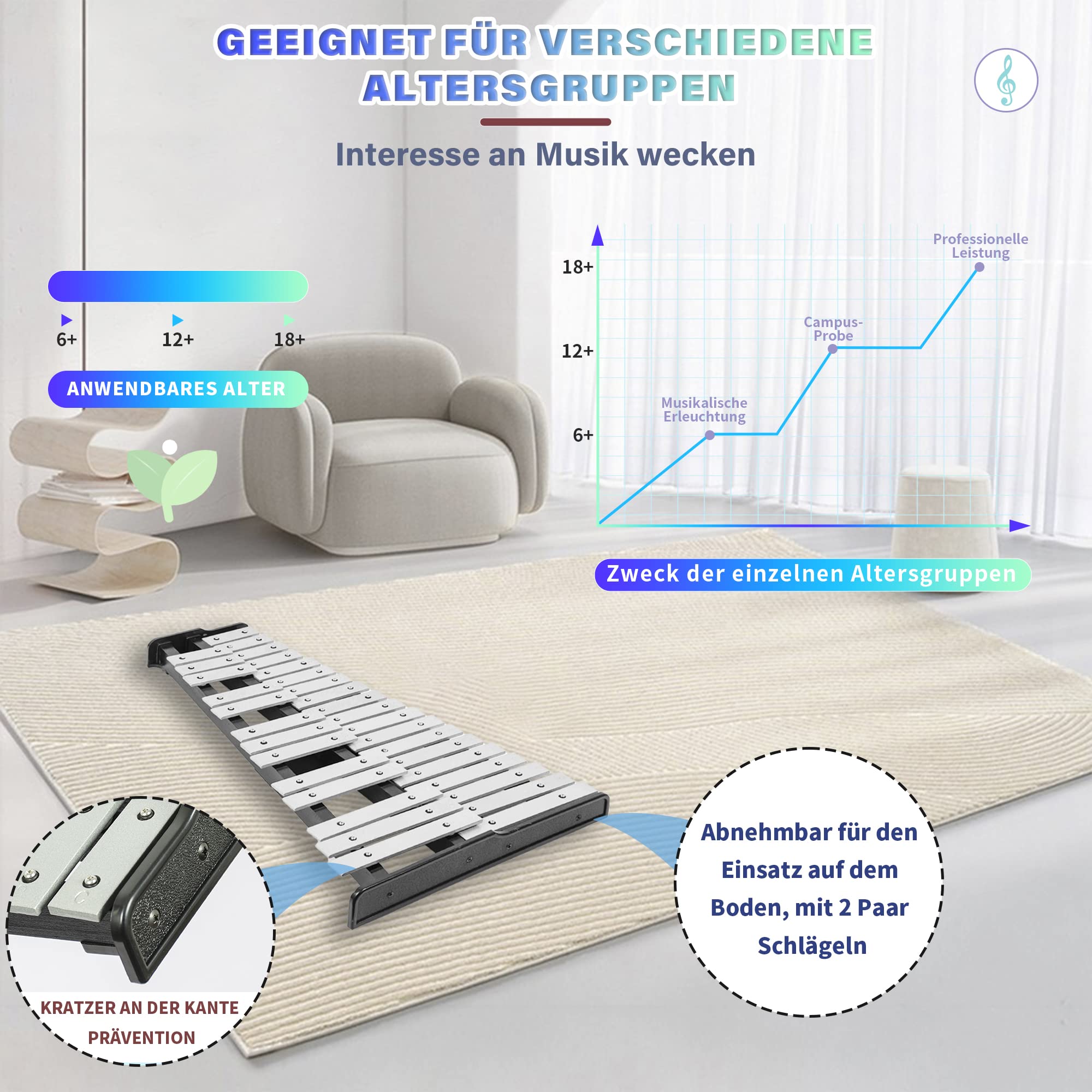 OUUTMEE xilófono kit de glockenspiel de xilófono de 32 notas con baquetas.