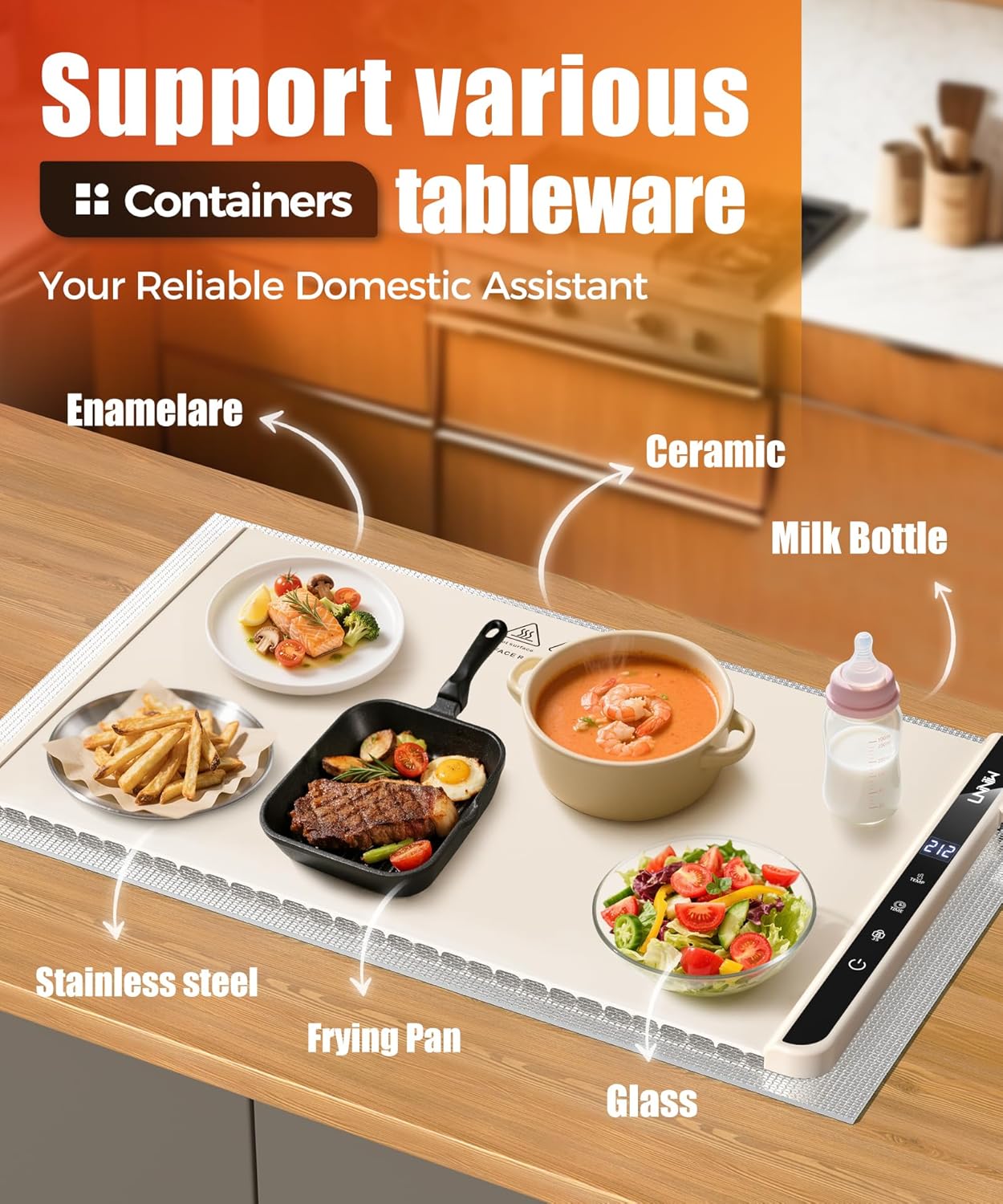 26x15 Inch Food Warming Mat - Electric Design with Heat-Resistant Pad, 6 Temp Modes, 6 Timer Options & Child Lock, Perfect for Family Gatherings & Everyday Meals - Image 3