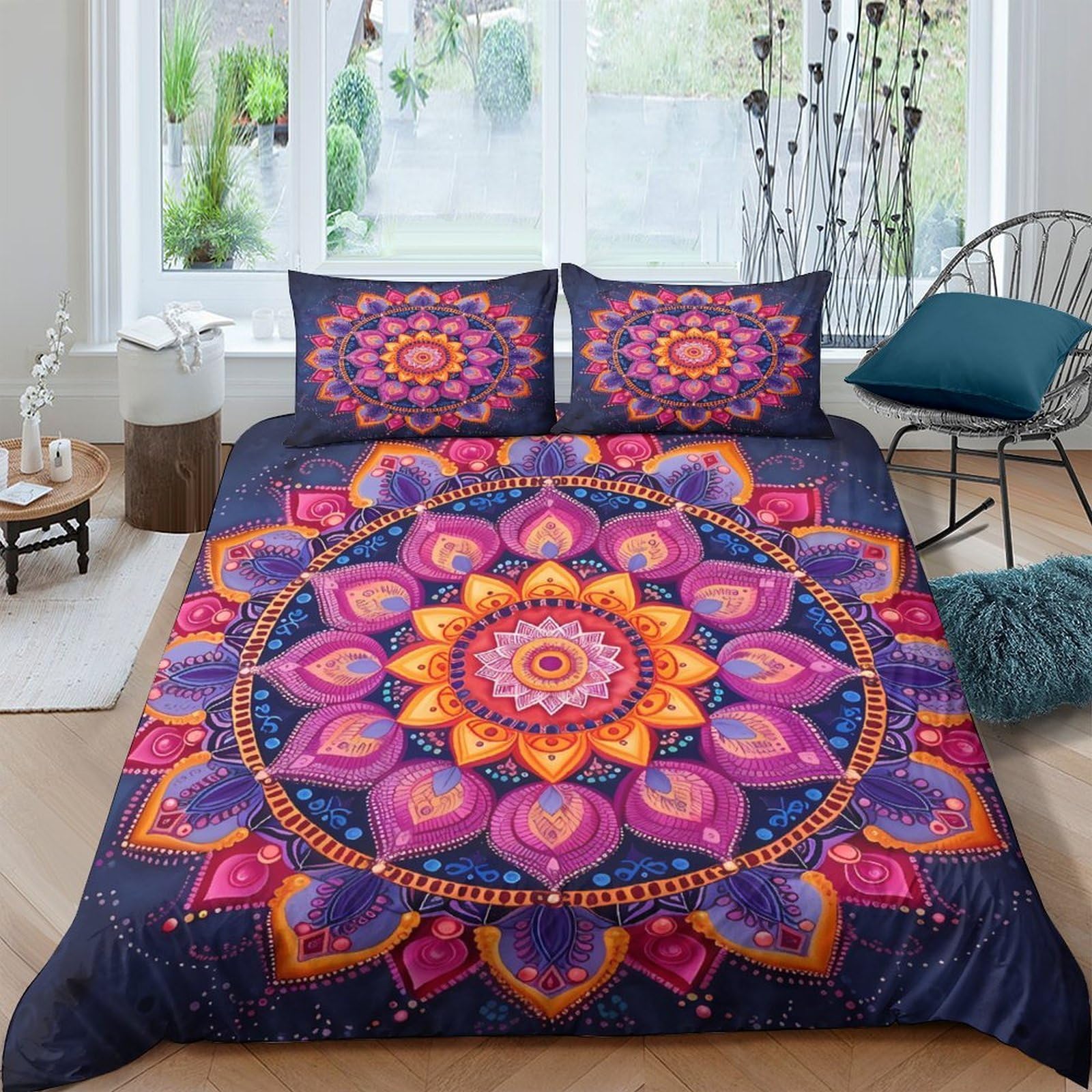 Ctjqhvkz Style-7 3D Printed Mandala Lotus Fitted Sheet Microfiber Soft Colorful Boho Bed Cover For Bedroom Dorm Mattress Protection Decor Single（135X200cm）