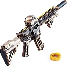 ROBOTIME LQB02 3D Wooden Puzzle, Gun Toy, Rubber Bands, Assault Rifle, Assembly Kit, STEM Summer Vacation, Craft Kit, Toy Guns, Brain Training, Educational Toy, Specialty Tools Required, No Connectors