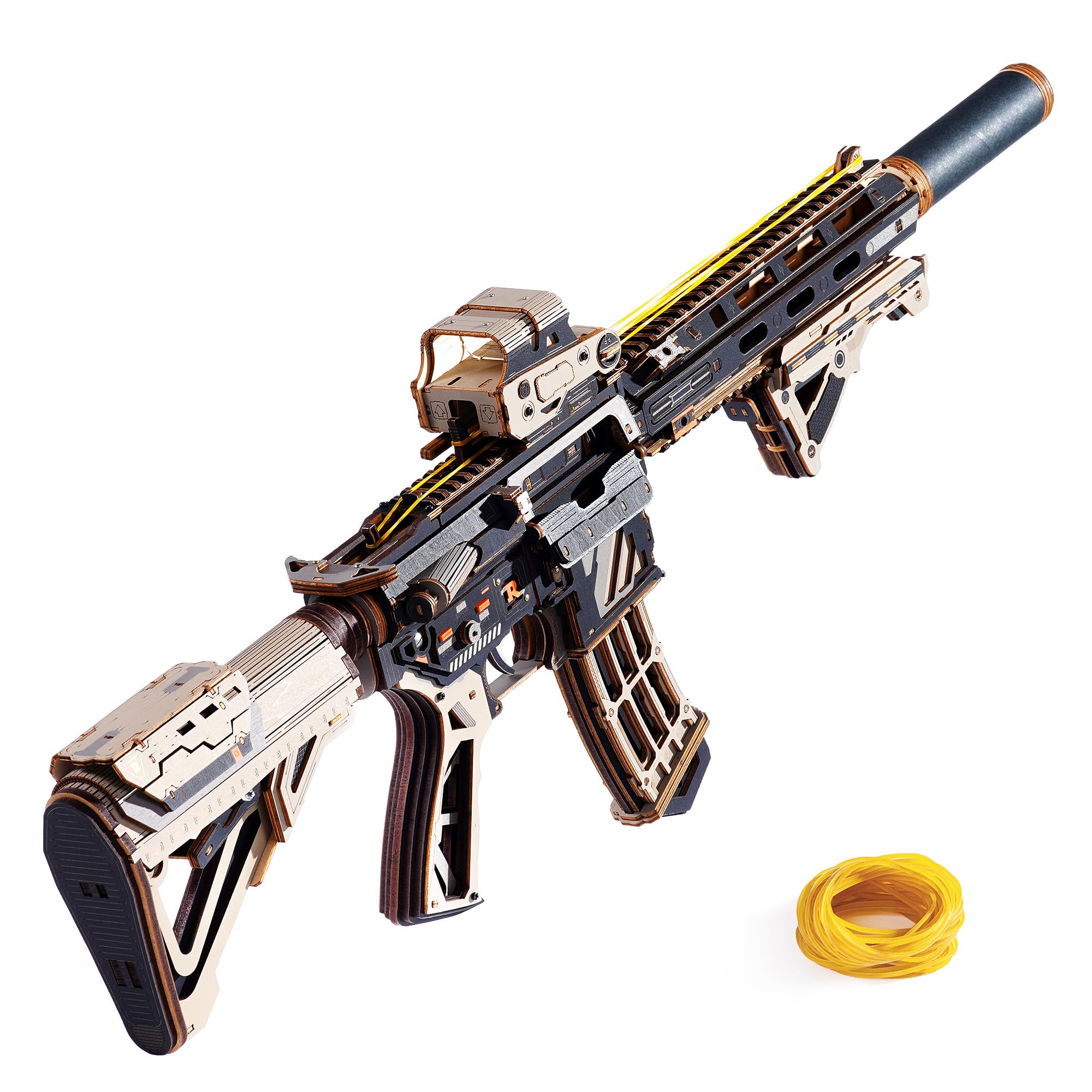 ROBOTIME 立体パズル 3d 木製 ウッドパズル 銃のおもちゃ 輪ゴム銃 アサルトライフル 組み立てキット STEM 夏休み工作キット 玩具の銃 脳トレ 知育玩具 専門道具不要 接続剤不要 イラスト説明書付き 女の子 男の子 子供 大人向け 誕生日 新年 ギフト クリスマス プレゼント 贈り物-LQB02