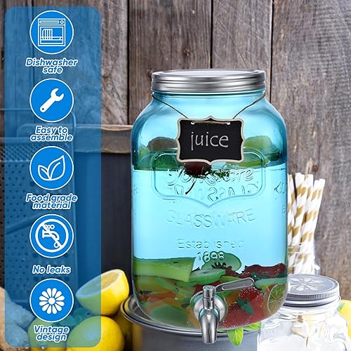 Miniatura 3 de 2 dispensadores de bebidas de vidrio con espita de acero inoxidable, pizarra de madera, dispensador de agua de vidrio, dispensador de tarro de