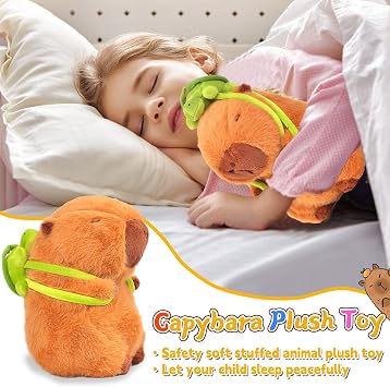 23cm Capybara Plush Toy with Turtle Pillow,Cartoon Capybara Gifts for Woman | Adorable Capybara Stuffed Animal for Woman Man Girls Boys, Guinea Pig Toys Home Decoration, Great Birthday Gift for Kid
