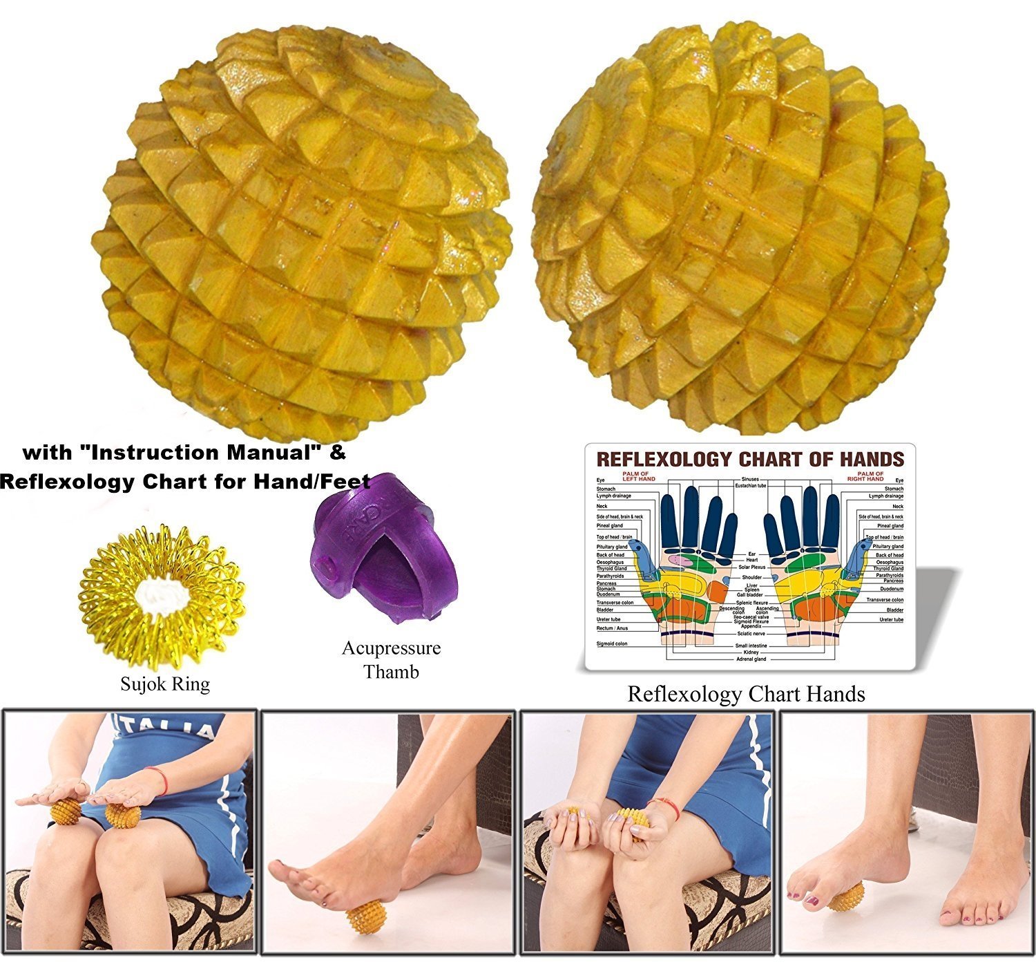 AHCS Wooden Hand/Foot Pointed Acupressure Ball Massager for Acupressure Health Care Systems (Set of 2 Pieces)