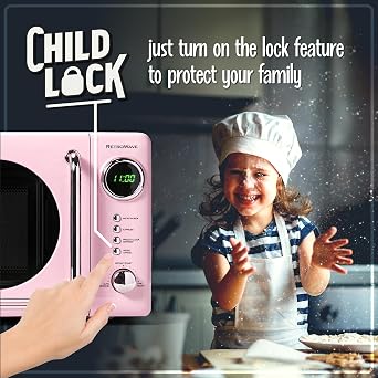 Nostalgia Countertop Microwave Oven with Easy Clean Interior - Retro Microwave with LED Display & Child Lock- Compact 0.7 Cu. Ft. Oven With 12 Pre-Programmed Settings for Quick Cooking- 700-Watts-Pink