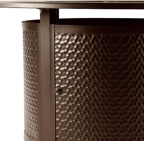 Miniatura 6 de Mesa redonda de aluminio para fogata de propano de 44 x 44 pulgadas con cuentas de vidrio, dos tapas, tapa, 57,000 BTU en acabado marrón