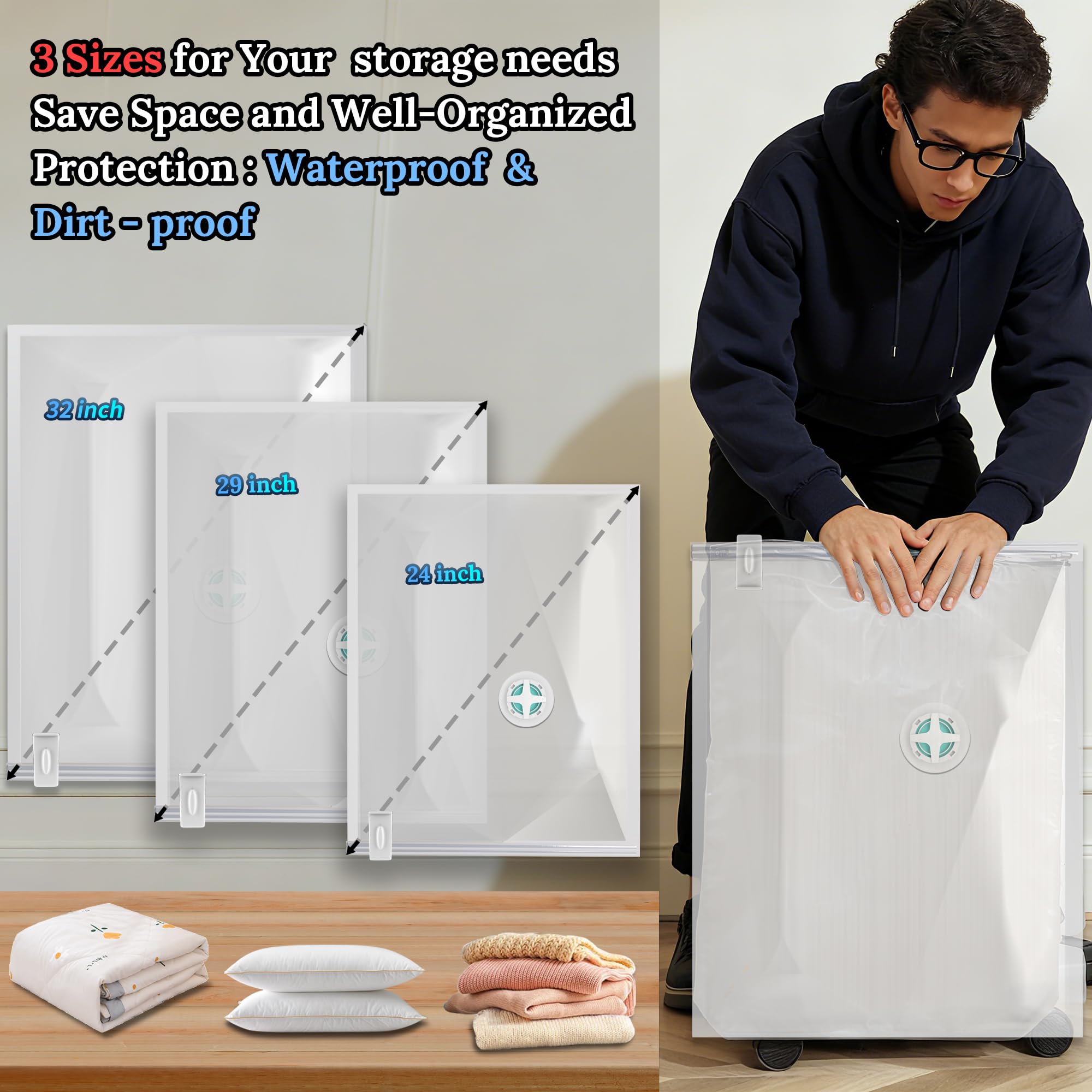 Sacchetti sottovuoto per abbigliamento da viaggio, salvaspazio, con pompa ad aria, imballaggio a compressione per bagagli e vestiti da viaggio (15 borse combinate+pompa elettrica)
