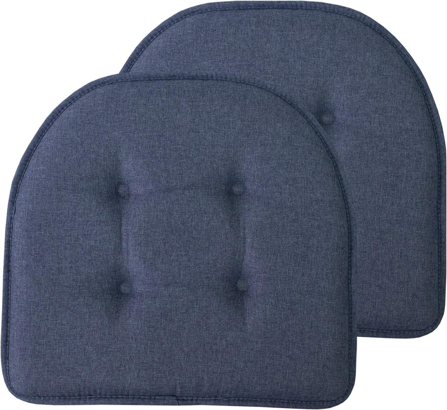 Sweet Home Collection Chair Cushion Memory Foam Pads Tufted Slip Non Skid Rubber Back U-Shaped 17" x 16" Seat Cover, 2 Count (Pack of 1), Denim Blue 2 Pack Foam Pads Denim Blue