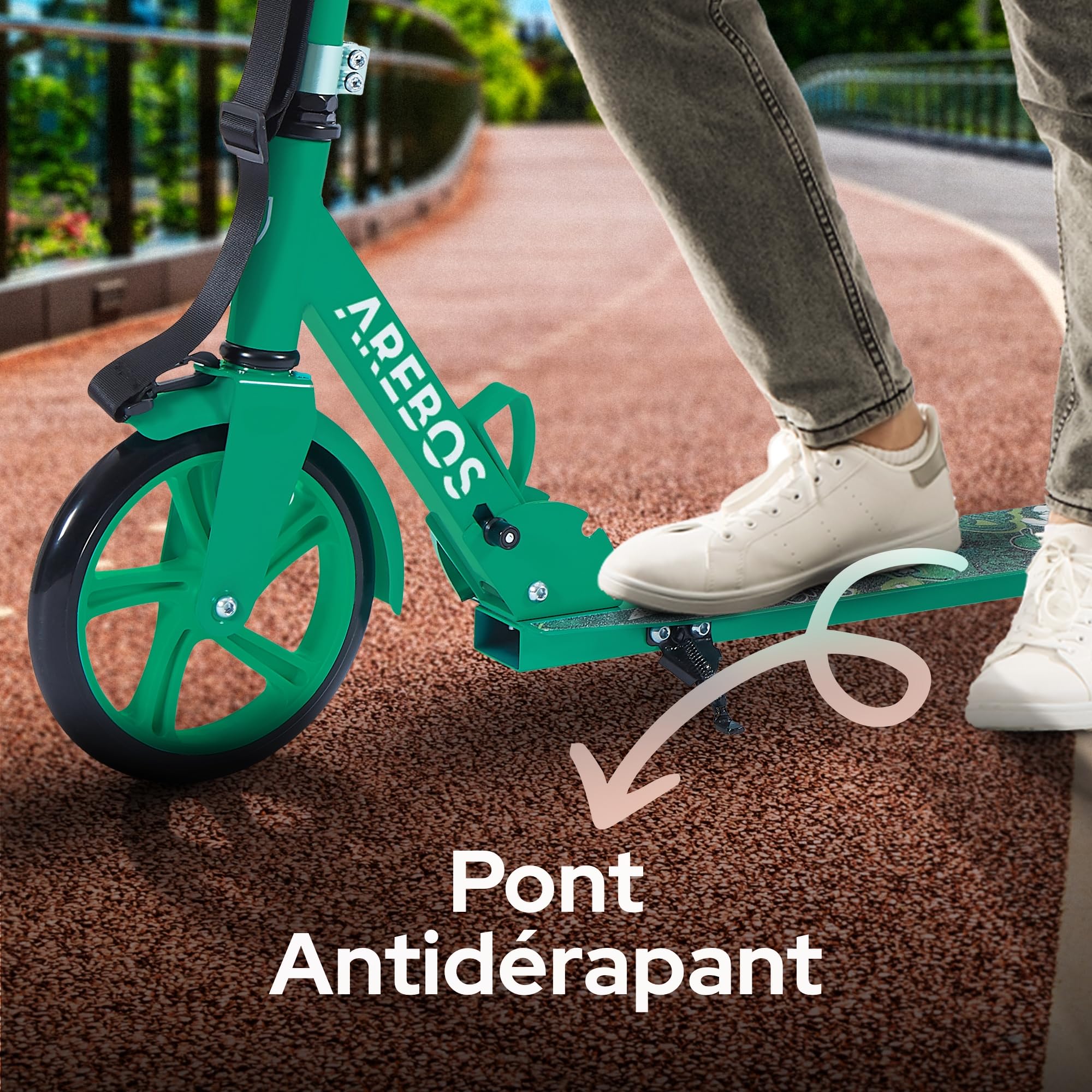 Trottinette Arebos Ville - Réglable 78-93cm - Pliable - Roues 200mm - Frein Pédale - 100kg Max