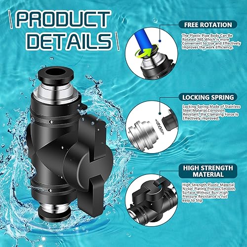 Miniatura 3 de Boltigen Paquete de 5 válvulas de bola neumáticas de empuje para conectar, accesorios de control de aire de conexión rápida de 14 pulgadas ODx 14 de