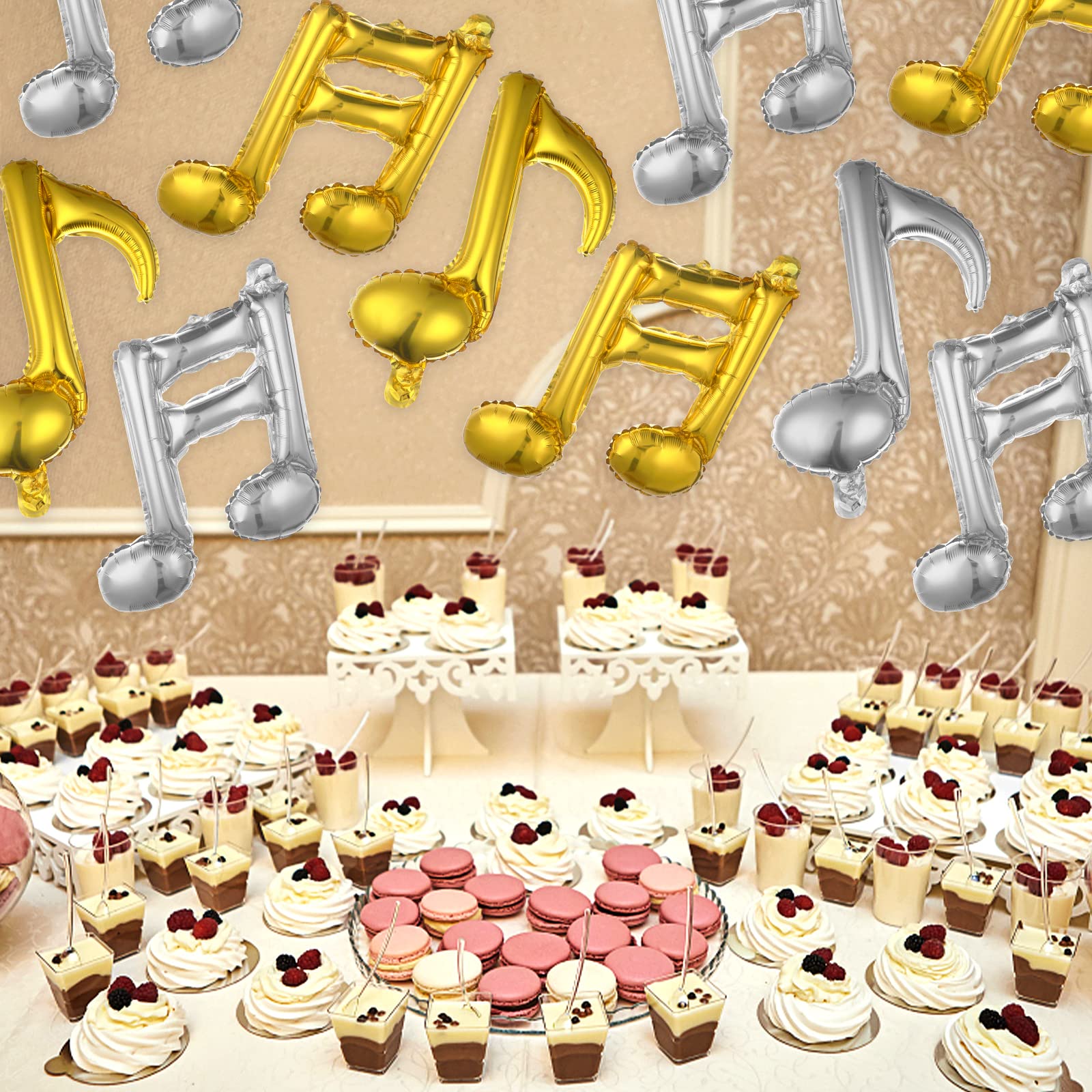 24 Stück Musiknoten-Ballons Aus Alufolie – Silber, Gold, Schwarz – Für Musik-Mottoparty, Geburtstag, Tanzparty