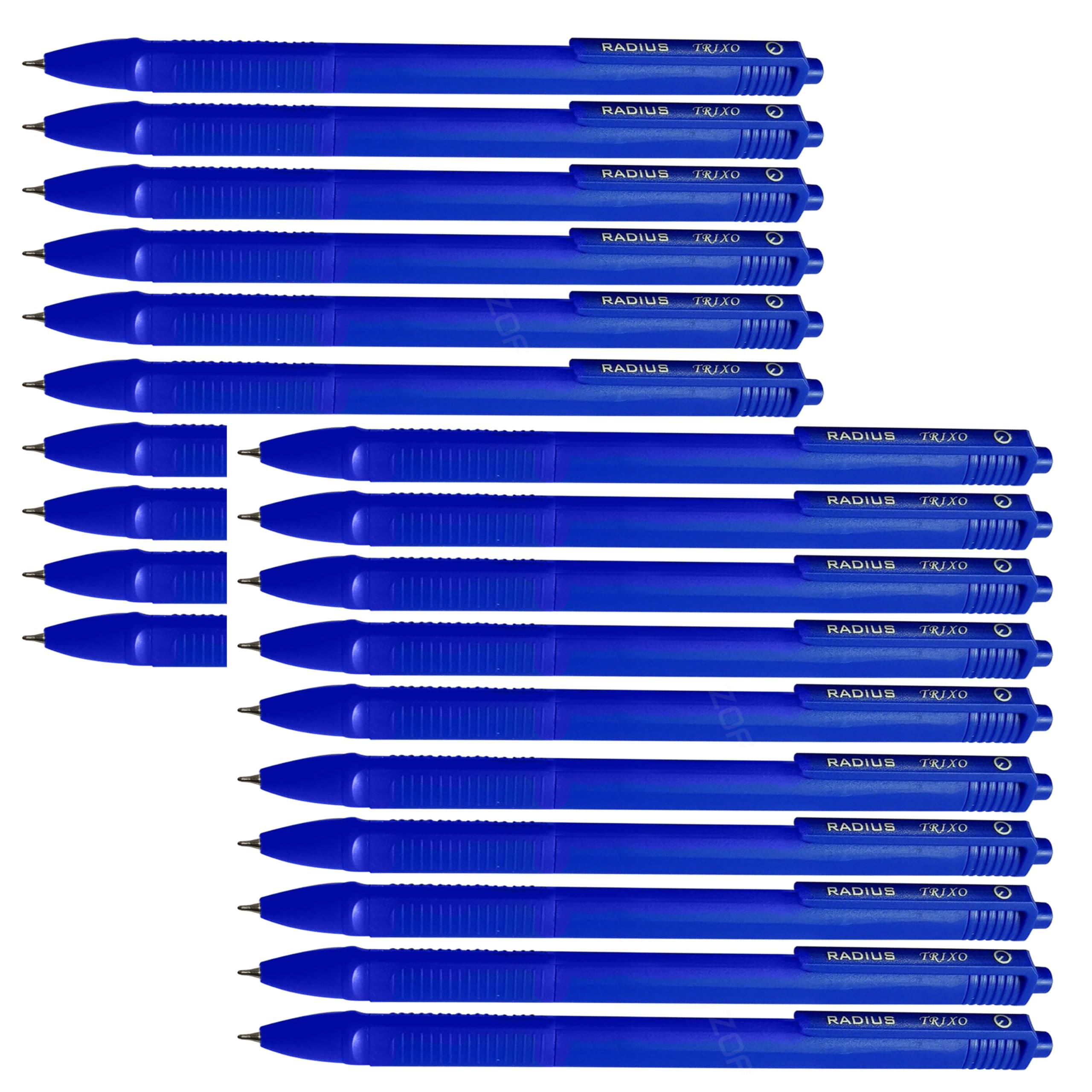 RADIUS TriGrip Retractable Ballpoint Pens, BLUE, 0.7mm Fine Point, Pack of 20, Smooth Retract Ball Pens
