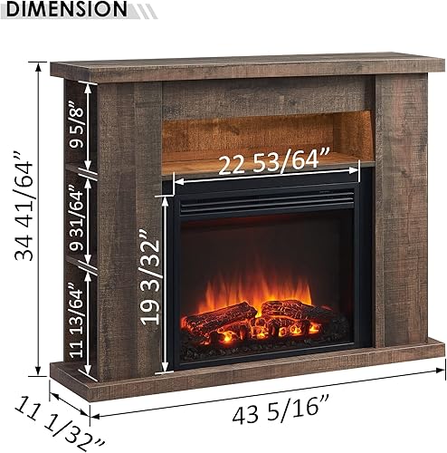 Miniatura 3 de LegendFlame Barron Chimenea eléctrica con estante de almacenamiento de 43 pulgadas, mantel envolvente y inserto de Jaden de 23 pulgadas, roble claro