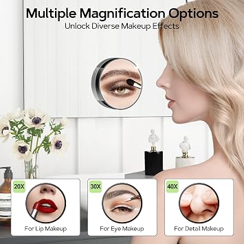 MIYADIVA 20X 30X 40X Magnifying Mirror with Suction Cups, Portable Travel Makeup Mirror for Eyebrow Plucking and Tweezing, Includes 2 Tweezers and Pouch, Compact Beauty Gift