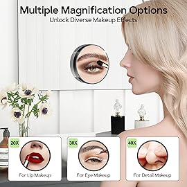 MIYADIVA Magnifying Mirror 40X/30X/20X, 3.5 Inch Round Compact Mirror with Suction Cup, 2Ps Stainless Steel Tweezers, Perfect for Makeup, Eyebrows, Beards, Travel