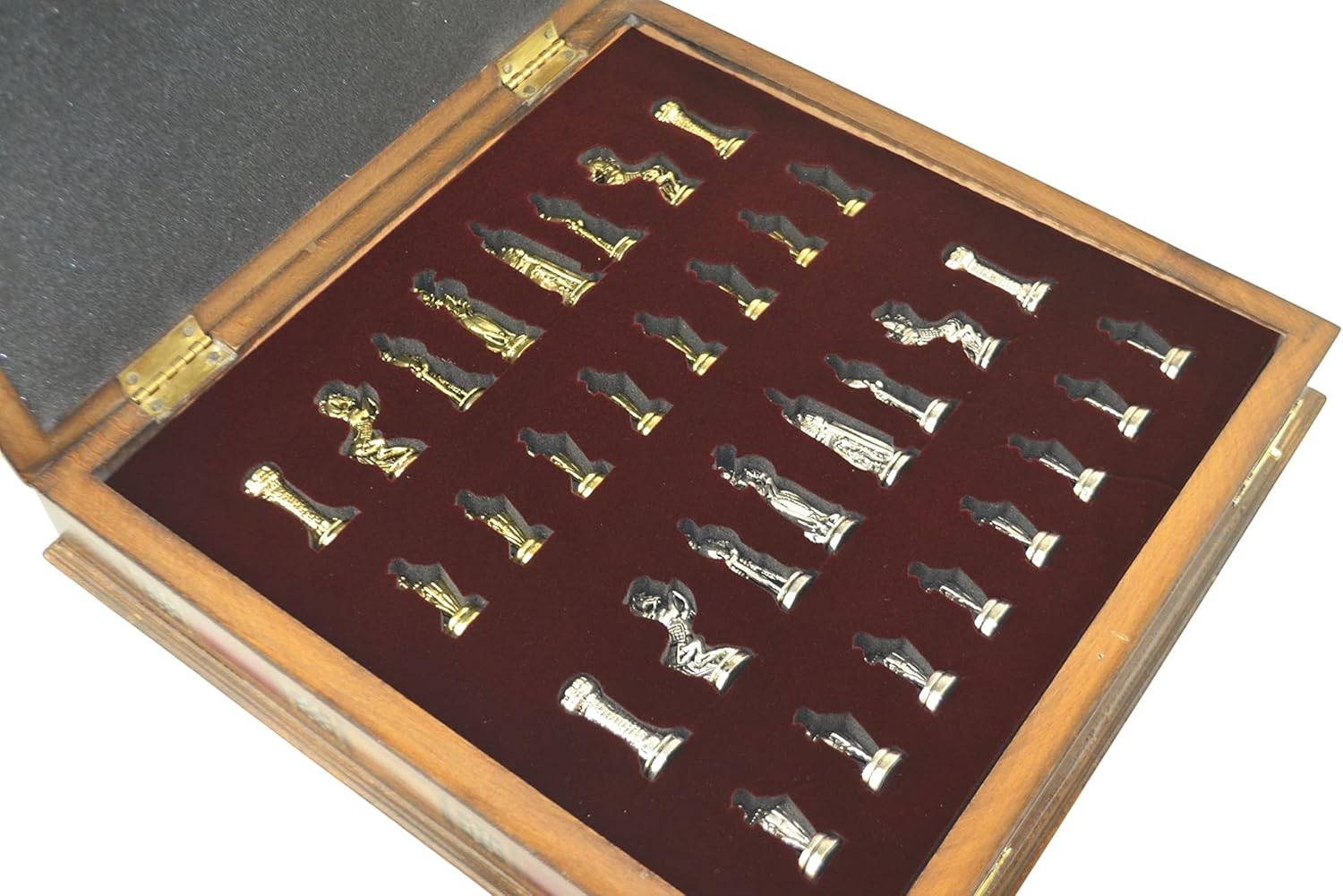 Medieval British Army Metal Chess Set for Adults, Handmade Pieces and Natural Solid Wooden Chess Board with Pearl Design Around Board and Storage Inside King 2,75 inc