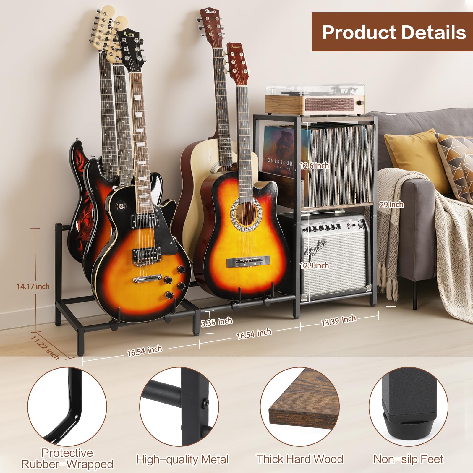 Bikoney Soporte de guitarra de 5 niveles para guitarra acústica, eléctrica, bajo, soporte de guitarra ajustable para múltiples guitarras, accesorios de amplificador de guitarra, exhibición de soporte