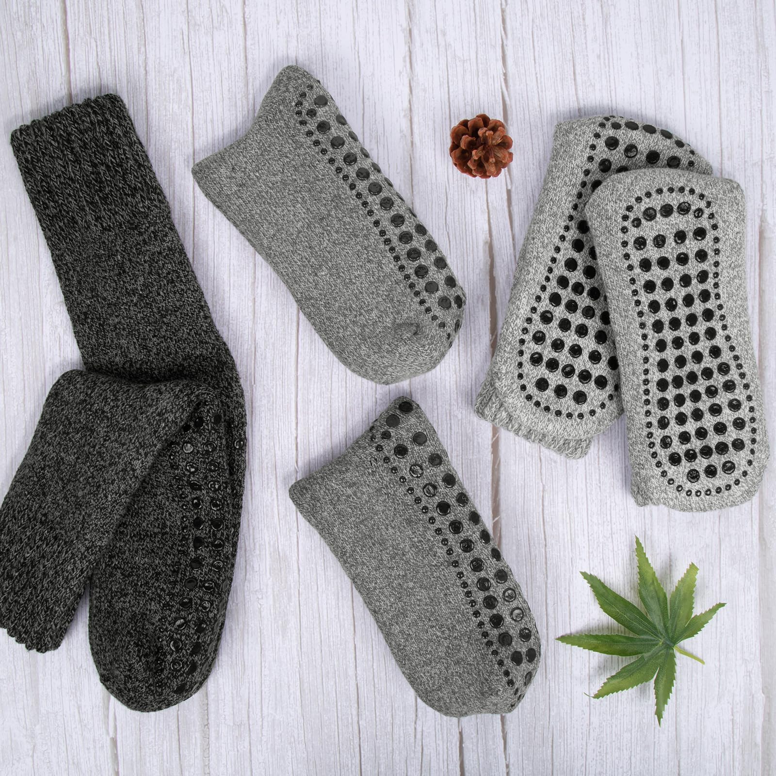 3-pak antypoślizgowych skarpet wełnianych z uchwytem, antypoślizgowe bawełniane skarpety zimowe dla mężczyzn i kobiet, grube skarpety do łóżka typu chunky slipper, antypoślizgowe skarpety z uchwytem