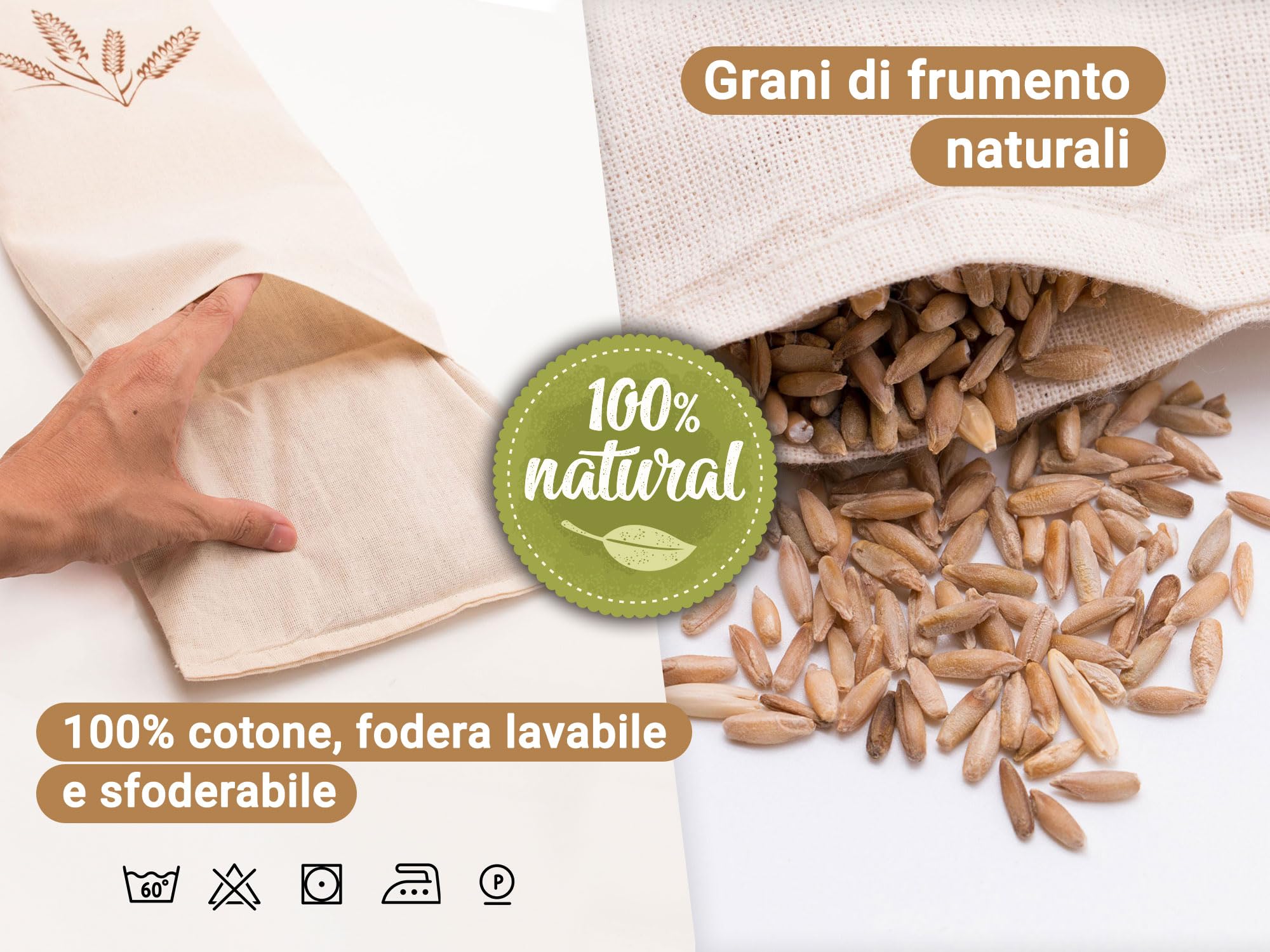 ZOLLNER cuscino cervicale termico per microonde con granelli di grano 20x53 cm, allievia i dolori alla cervicale, spalla, schiena - adatto per le coliche - fodera lavabile