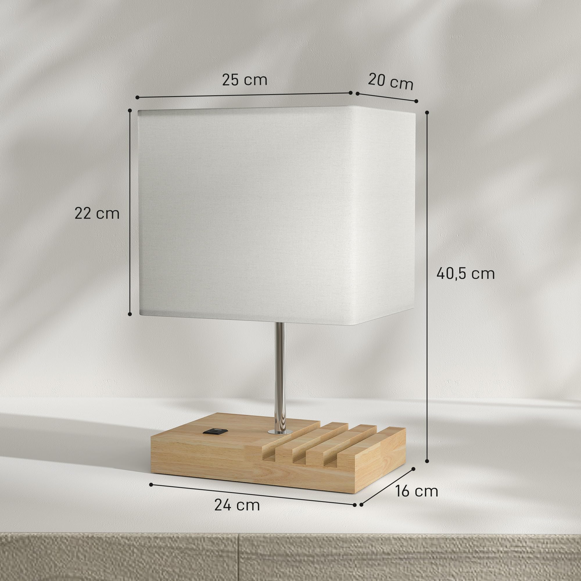 HOMCOM Lampada da scrivania con presa E27 e stazione di ricarica USB-A+C