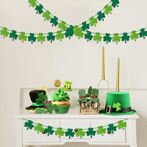 Miniatura 5 de Sggvecsy 5 guirnaldas de fieltro para el día de San Patricio guirnaldas de trébol irlandesas verdes y verdes para colgar en la pared del hogar