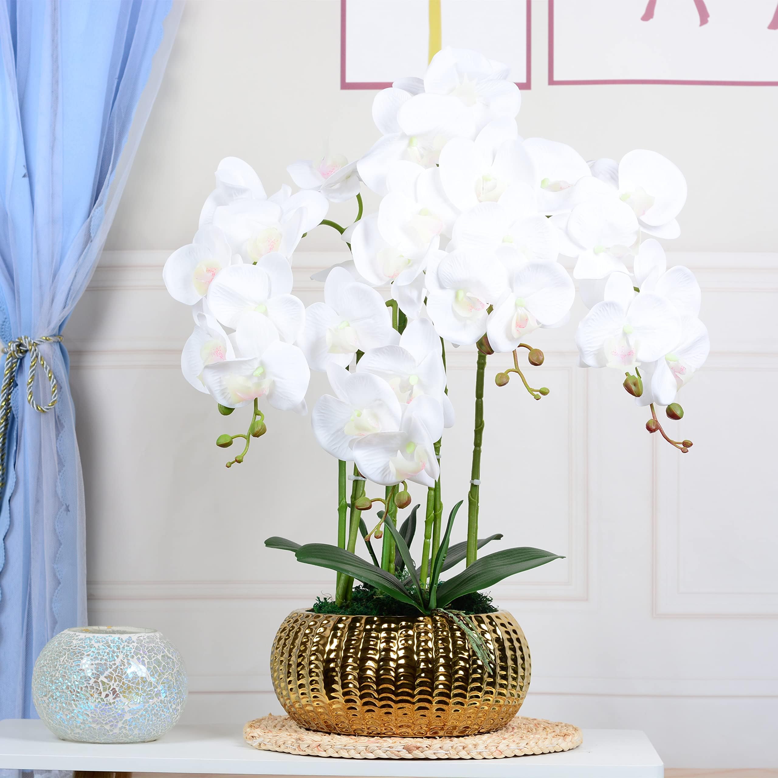 13'' Orchids Artificial Flowers Small Potted Silk Phalaenopsis Fake 13'' Orchids Artificial Flowers Small Potted Silk Phalaenopsis Fake