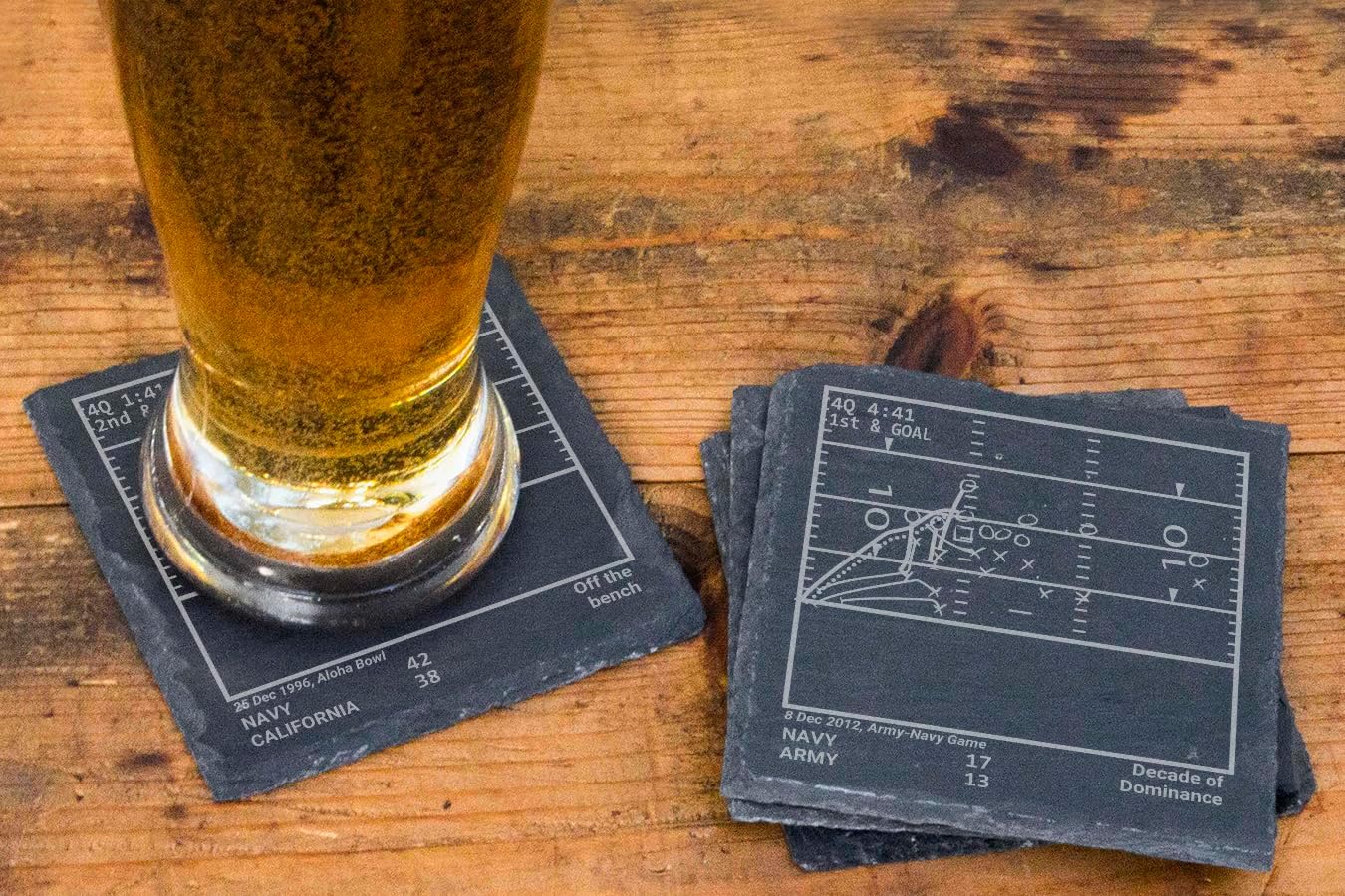 Greatest Navy Football Plays: Slate Coasters (Set of 4) | Iconic College Football Moments | Unique Gift for Sports Fans
