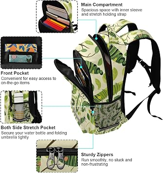 Cartoon Caterpillar Green Backpack for Boys Girls, 4-Sided Reflective Kids Backpack Bookbag for Teens Students Elementary Middle School Travel