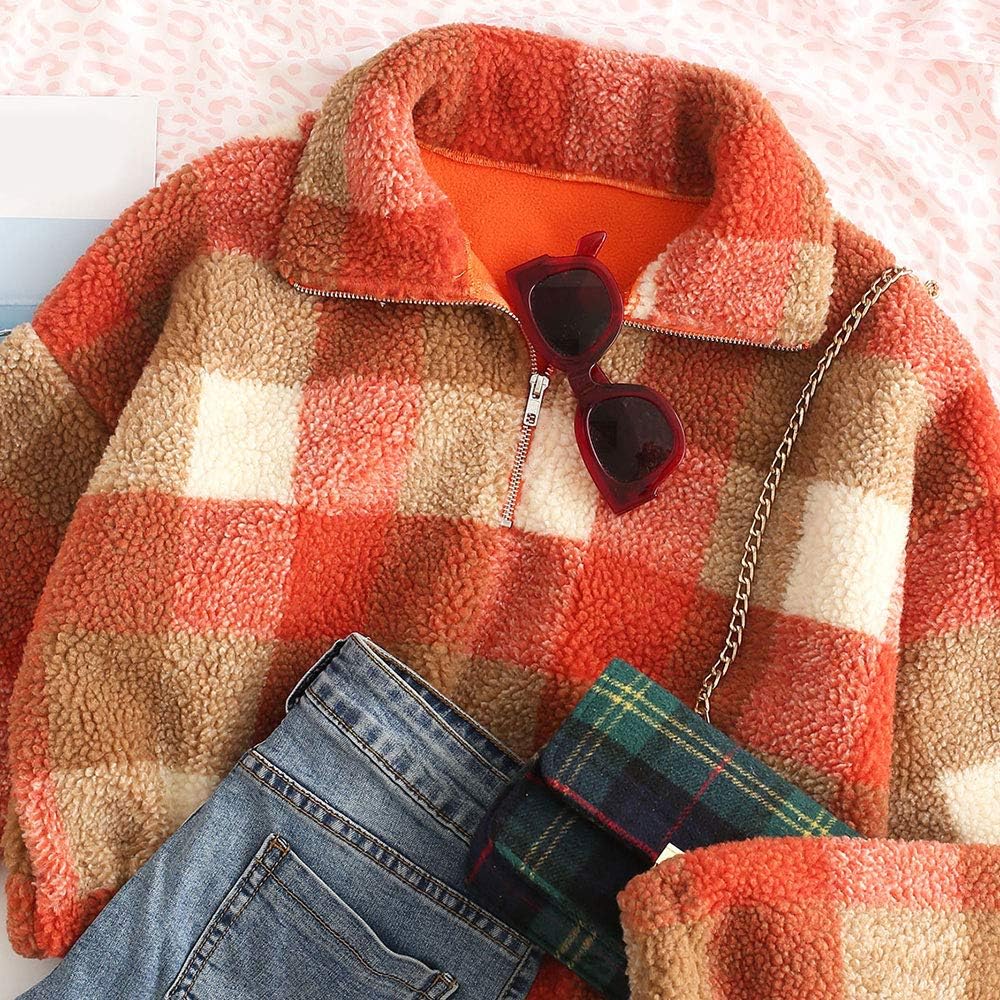 ZAFUL Women's Fashion Long Sleeve Lapel Half Zip Plain Faux Fur Sweatshirt Solid Color Crop Pullover Tops - Image 4