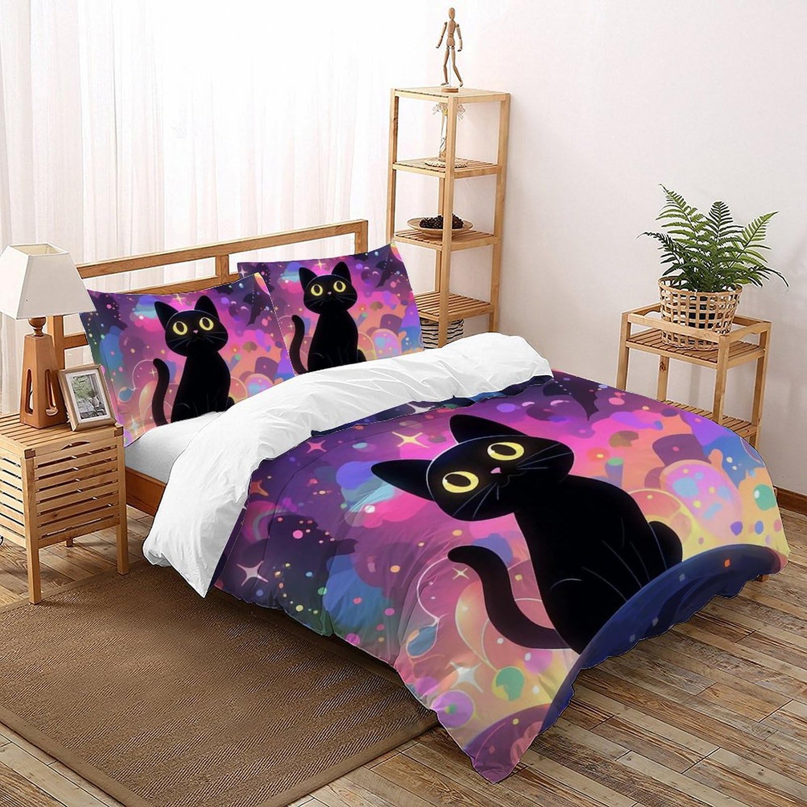 Parure de lit chat étoilé 3 pièces en microfibre premium de qualité supérieure durable
