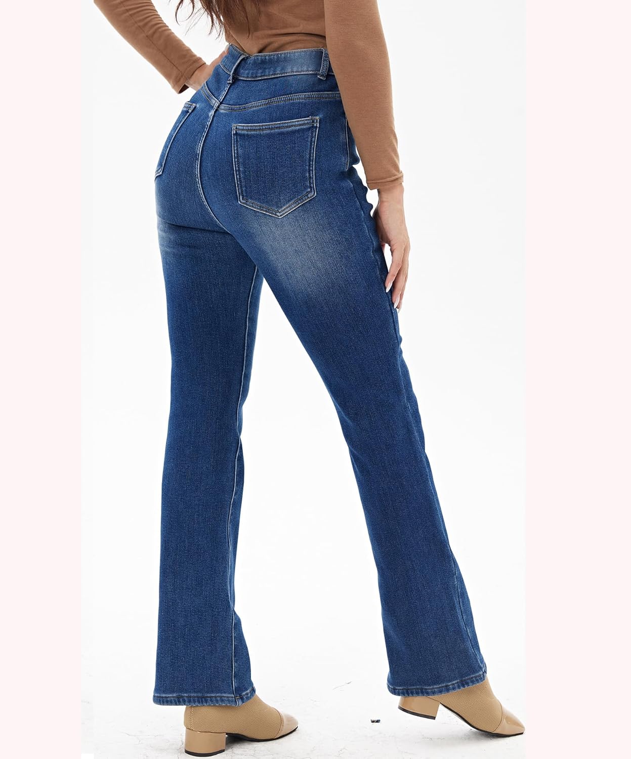 Fakanhui Women's Fleece Lined Jeans Flared Bootcut Winter Thermal Flannel Lined Jeans Warm Denim Jeans