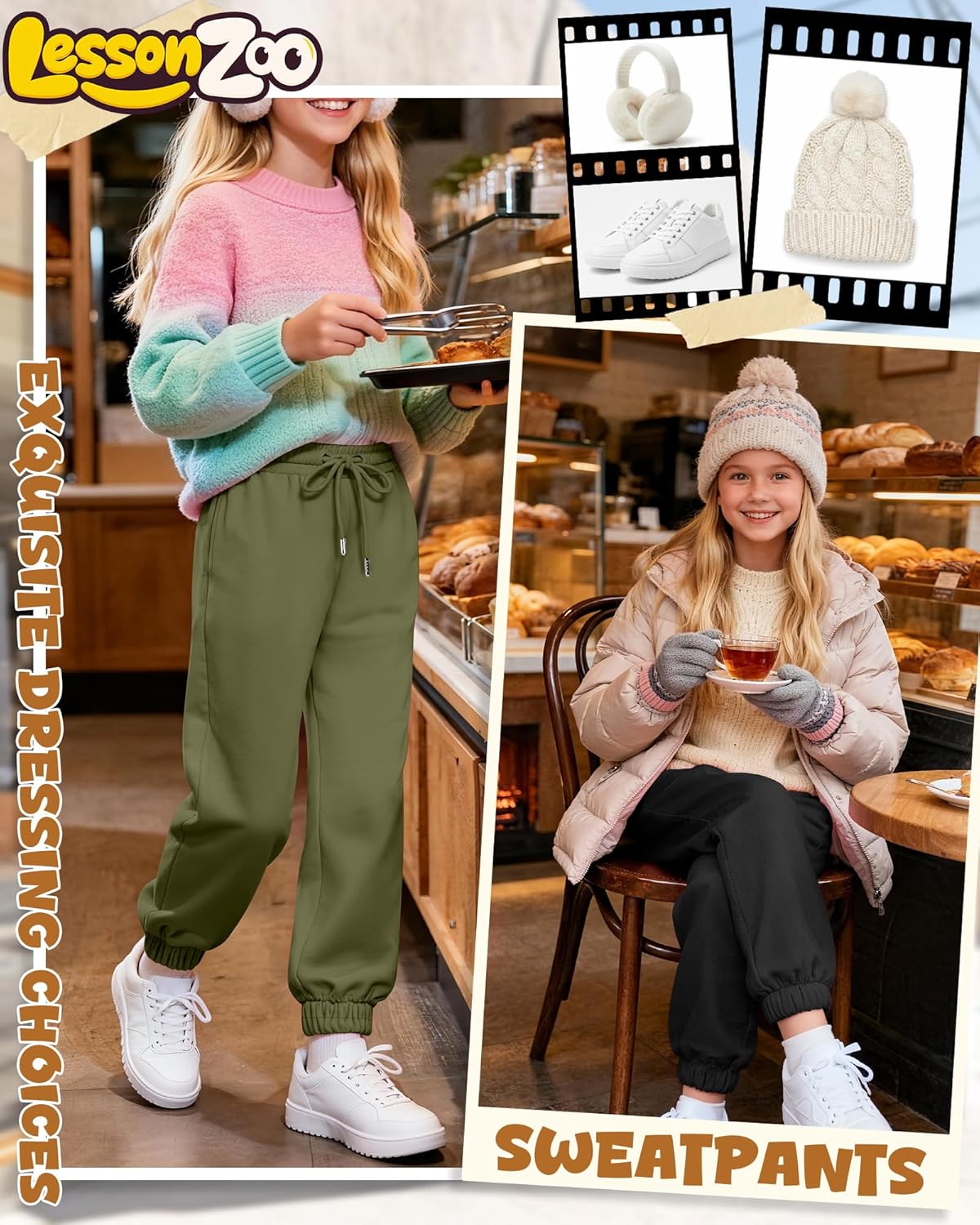 3 Pack Girls Sweatpants Fleece Girls Active Performance Joggers Kids Athletic Pants Casual Sweatpants with Pockets - Image 3