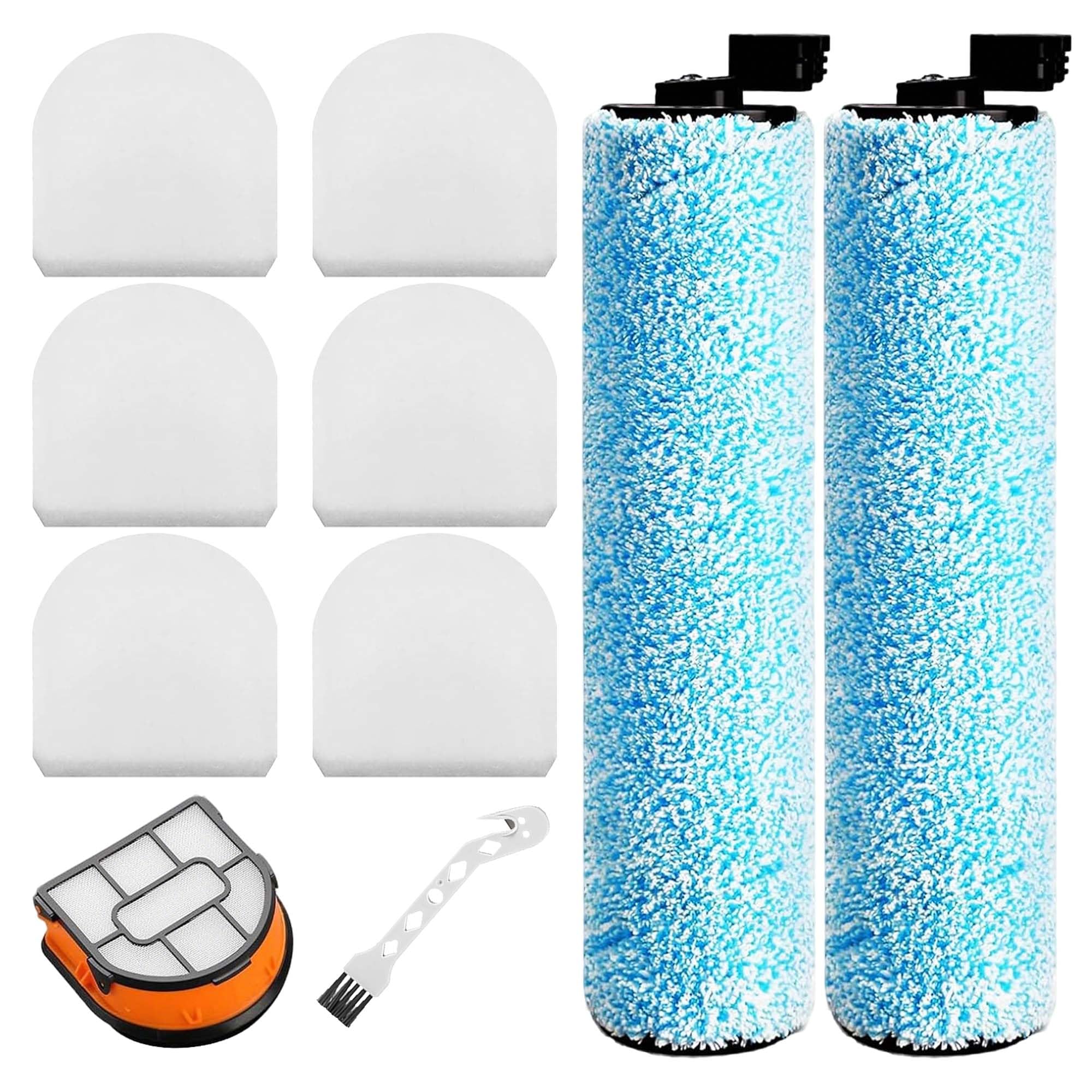 Paquete de 9 cepillos de rodillo de repuesto y filtros de espuma compatibles con aspiradora Shark WD101, AW302, WD201, WD161 WD261 AW261 Hydrovac XL 3 en 1, accesorios inalámbricos Pro XL