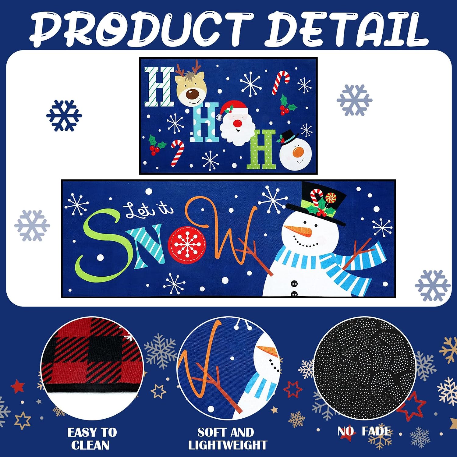 Ceenna 2 Pcs Winter Blue Snowman Rug Decorative Kitchen Doormat Let It Snow Doormat Set Winter Washable Non Slip Floor Rugs Christmas Santa Claus Floor Mat for Front Porch Door Bathroom