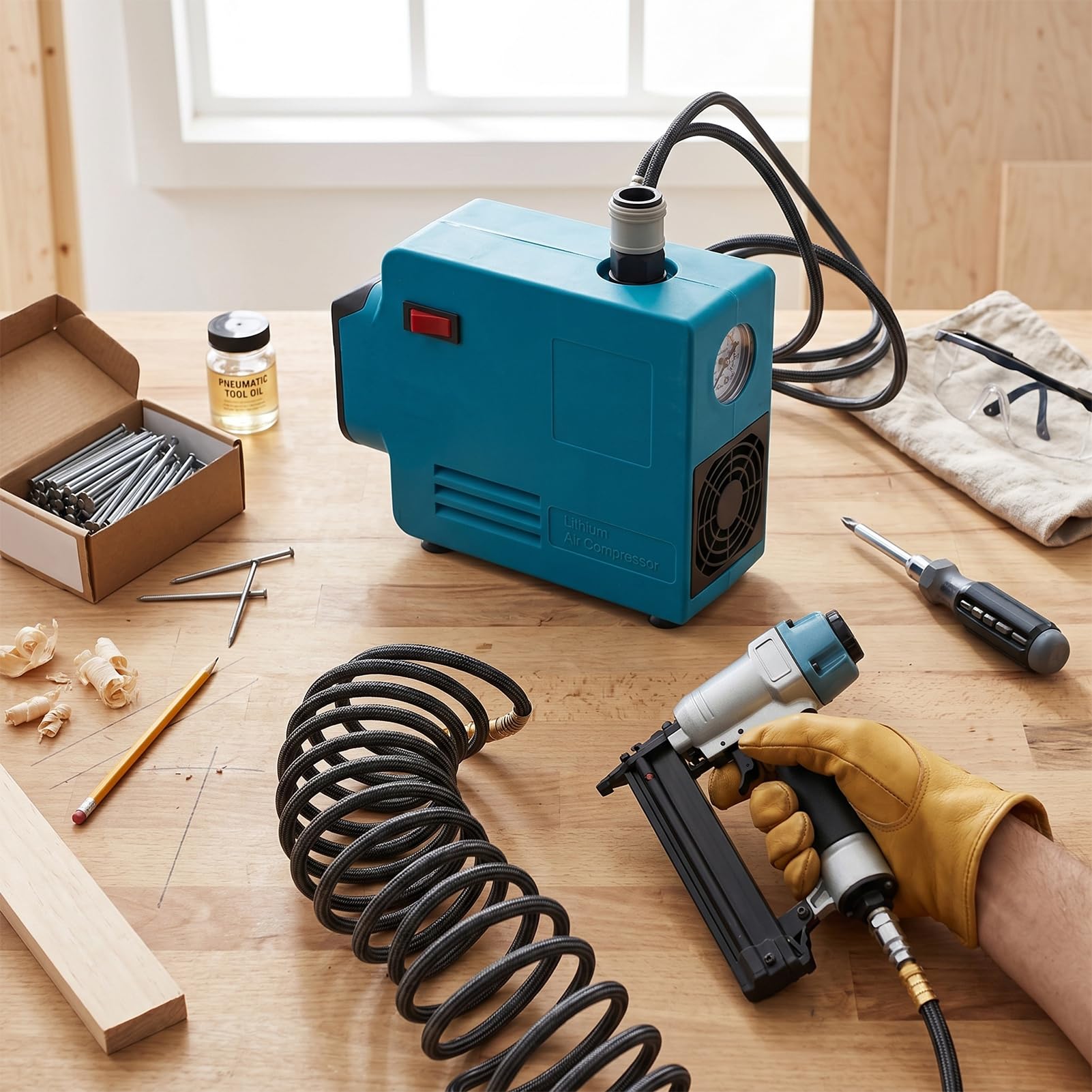 Eujgoov Compressore D'aria Senza Fili 175PSI Senza Spazzole Olio per Pistola Sparachiodi