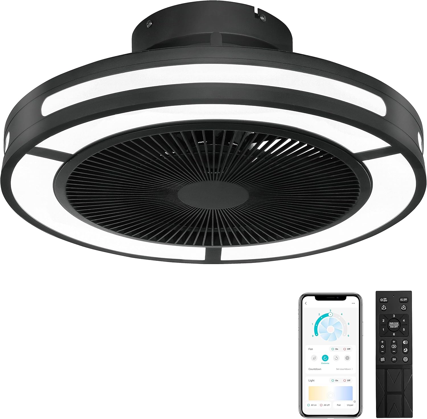 Ohniyou Ceiling Fan with Lights, 19" Enclosed Low Profile Ceiling Fans