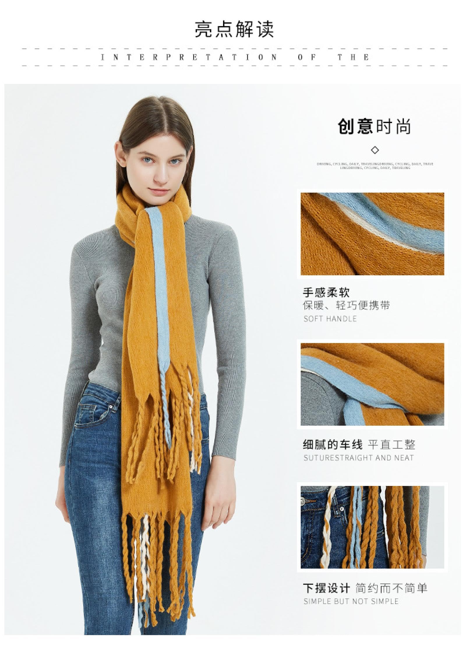 Sciarpa Donna Scialle Uomo Sciarpa Calda Per Uomo E Donna Autunno E Inverno Sciarpa Solida In Acrilico Con Nappa Lunga E Spessa