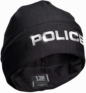 Police Reflective Utility Beanie - USA Patriotic Gear - Stretch-Fit Poly-Spandex - Unisex Hi-Vis Hat (US, Alpha, One Size, Standard, Black & Reflective)