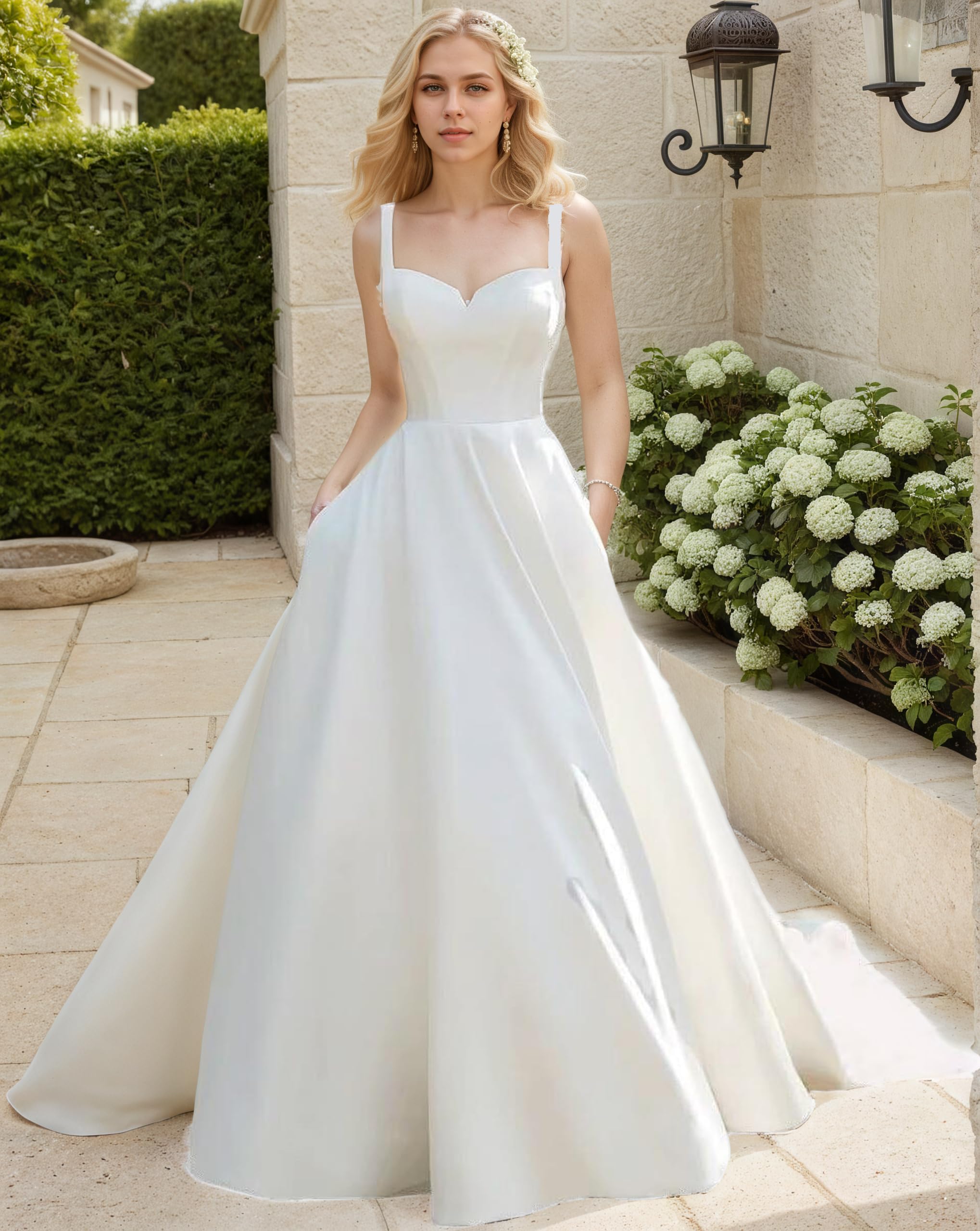 Satin Brautkleid Weißes Brautkleider Mit Schleppe Trägerloses Hochzeitskleider Für Damen Elegant Wedding Dress