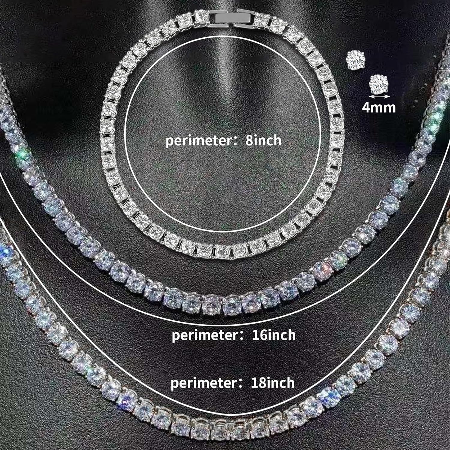 4Pcs Tennis Necklace Set Dainty silver Rhinestone Necklaces and Bracelet Hypoallergenic Tennis Necklace Jewelry Sets for Women Wedding Merry Christmas Jewelry Gift - Image 3