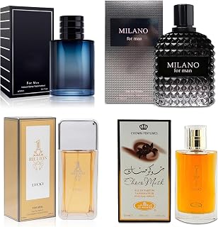 4-Piece Cologne for Men Includes Choco Musk/SE/1 Billion Lucky Lucky/Milano Scent of Woody, Spicy, Citrus & Aromatic eau de parfum Men Gift Set Each 100Ml for Daily Use