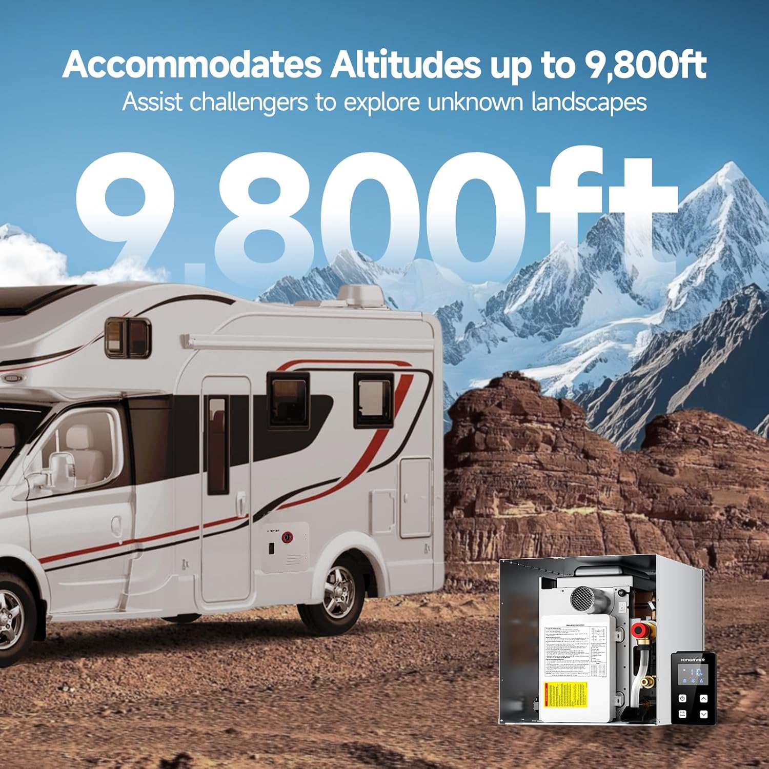 KINGRVER KINGRVER Tankless RV Water Heater 65000 BTU, 3.8 GPM On-Demand Hot Water, Propane Gas Powered, 12V DC, Wired Remote Controller, High-Altitude Ready, Designed for RV Travel & Family Use