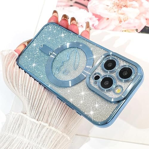 Vista 440 de Fiyart - Funda transparente magnética con purpurina para iPhone 12 para mujeres, con grabado "Love" metálico, protección para cámara y antigolpes