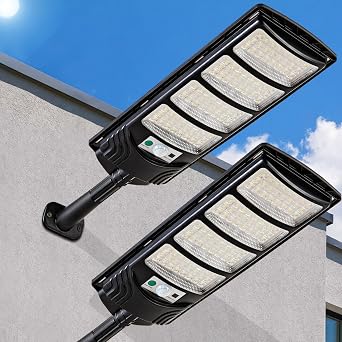 Solar Street Lights Outdoor Waterproof, 80000LM, Dusk to Dawn Solar with Motion Sensor and Remote Control, LED Flood Light, Luces solares para exteriores, Suitable for courtyards, Garage 2-pack