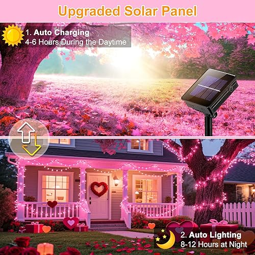 Miniatura 3 de Guirnalda de luces solares para exteriores, paquete de 2 unidades en total de 158 pies, 480 luces LED solares para exteriores, 8 modos, impermeable,