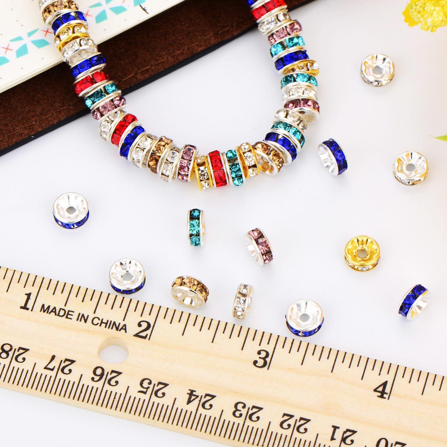 Bememo 200 Pieces 8mm Rondelle Beads Crystal Spacer Beads Loose Beads for Jewelry Bracelets Making (Multi-Color)