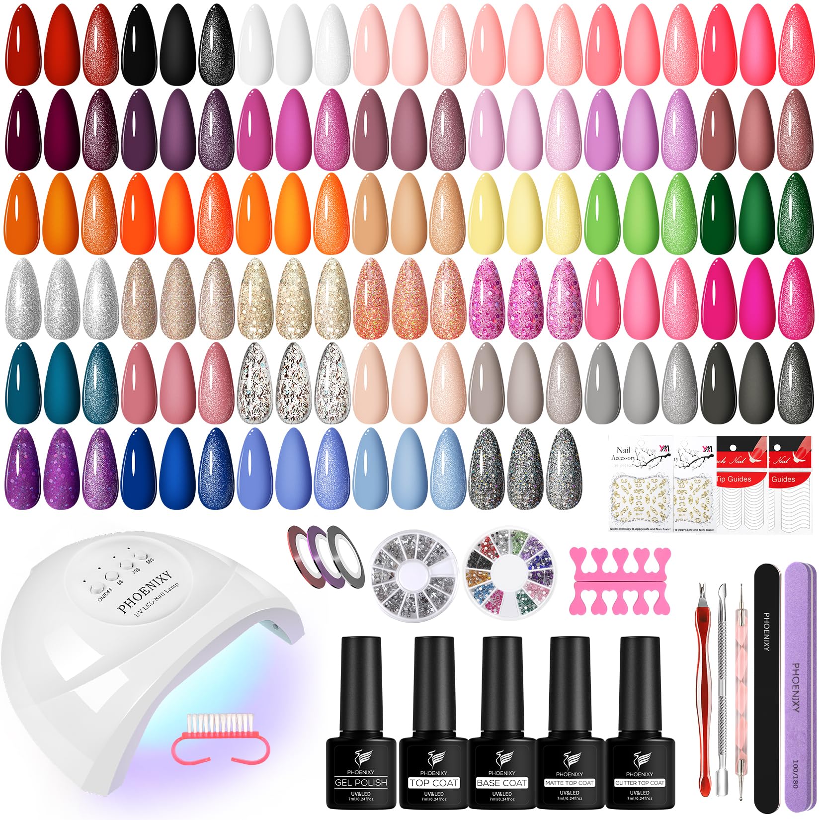 Phoenixy Gel Nail Polish Kit with U V LED Light, 61 PCS Gel Nail