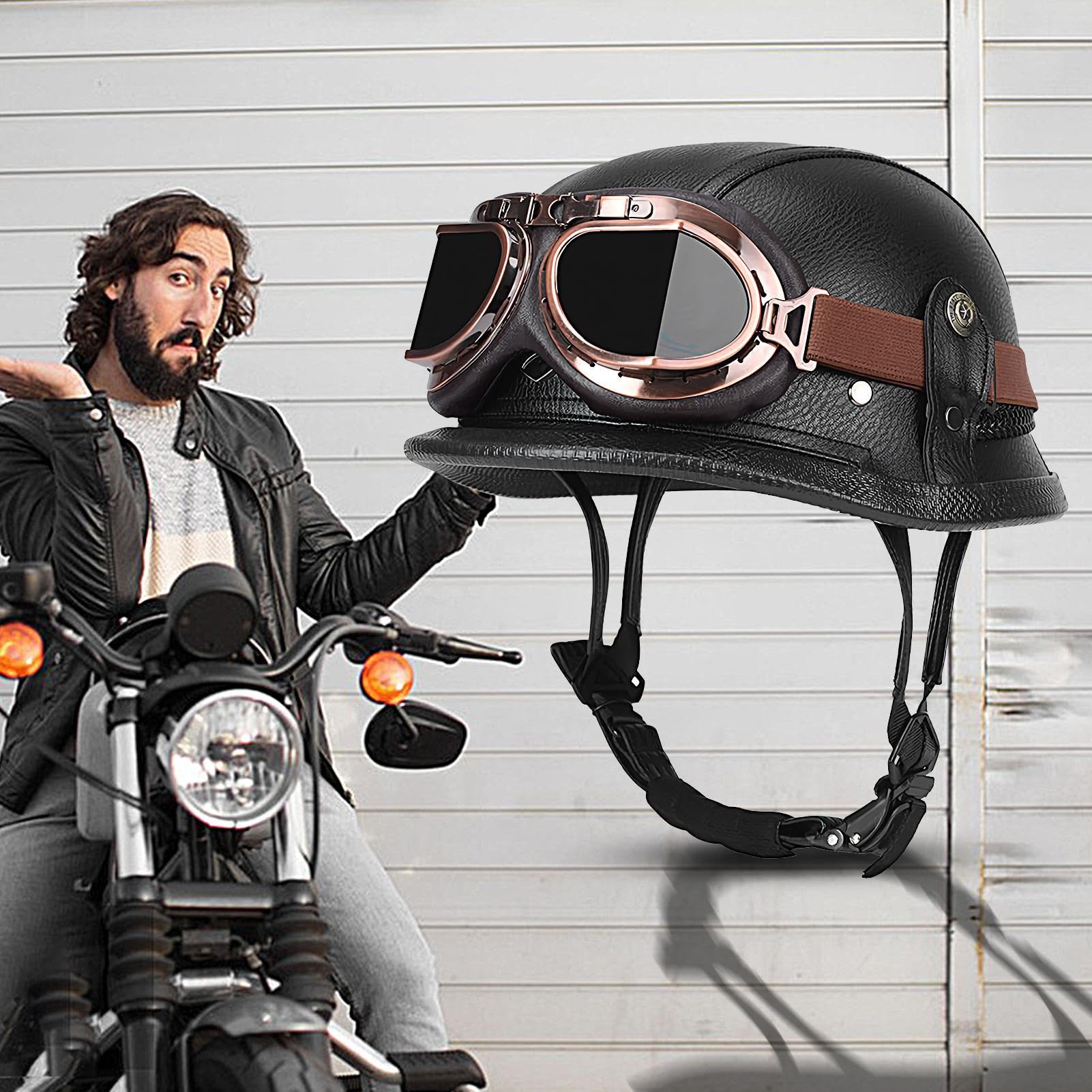Casco Motociclista Stile Tedesco | Casco Mezzo Viso Retrò | Di Sicurezza Per Moto, Casco Parziale Con Protezione Per La Testa Adulti