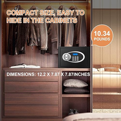 Miniatura 3 de Caja de seguridad pequeña de 0.7 cúbicos a prueba de fuego, impermeable, caja de seguridad digital para el hogar con teclado programable y llaves de