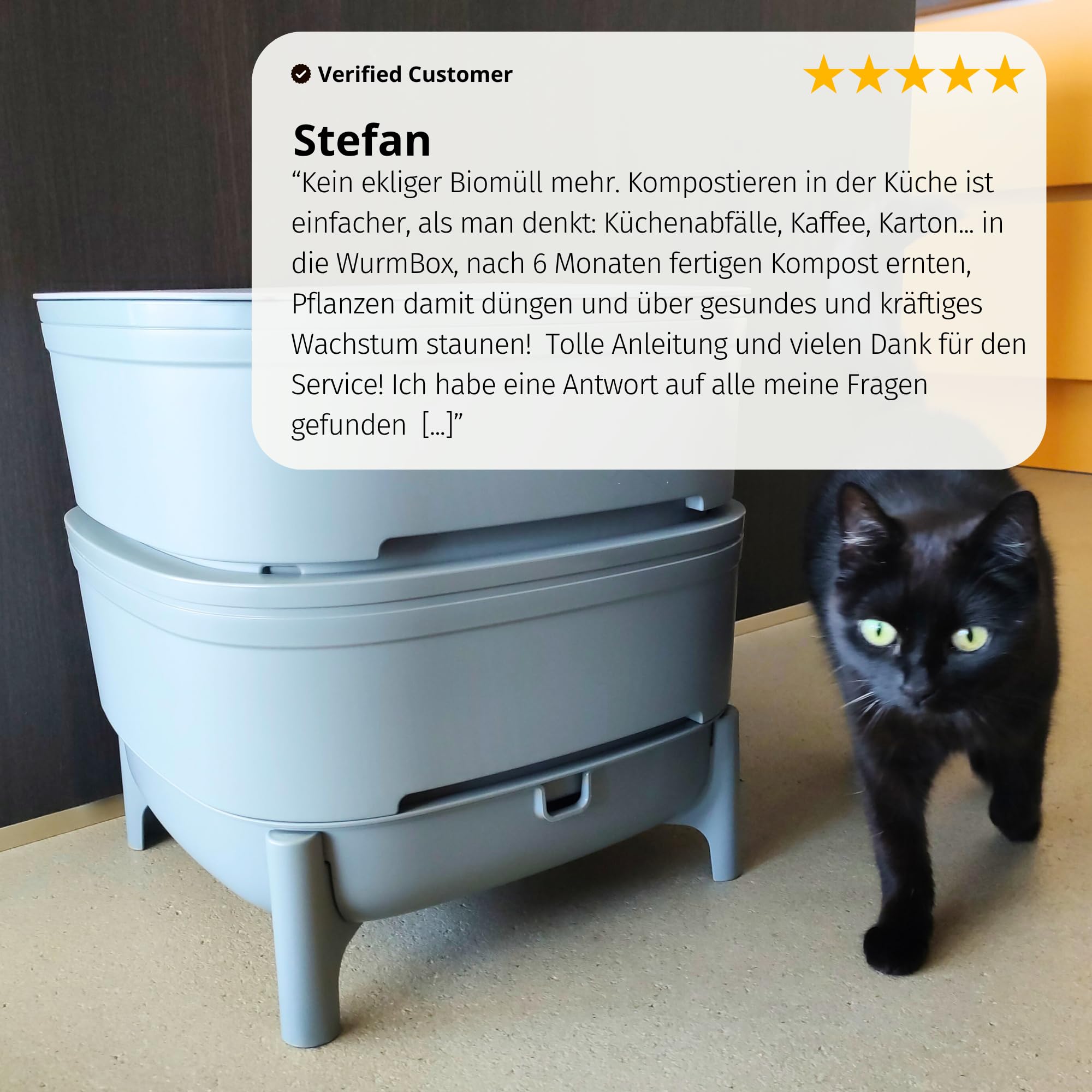 Wurmbox Komposter grau 3 Etagen | Wurmkomposter Starterset inkl. 500 Kompostwürmer